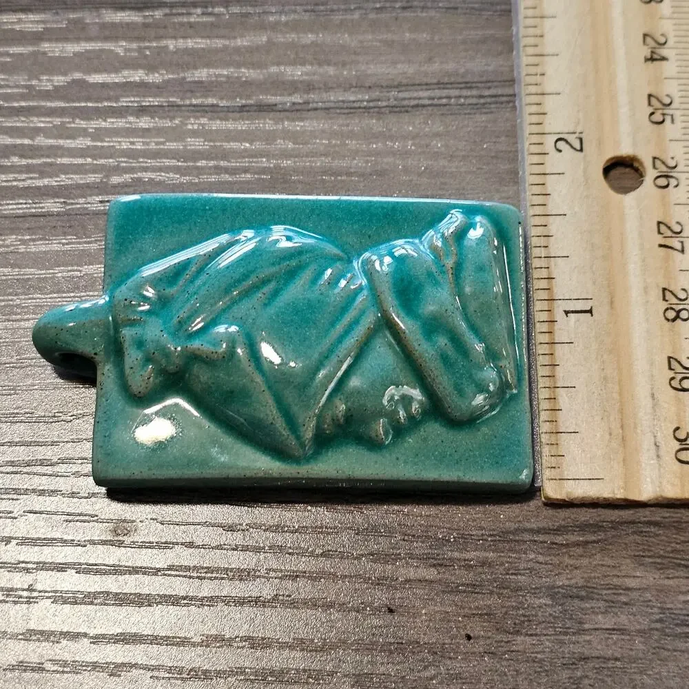 Vintage Turquoise Ceramic Pottery Figural Profile Pendant